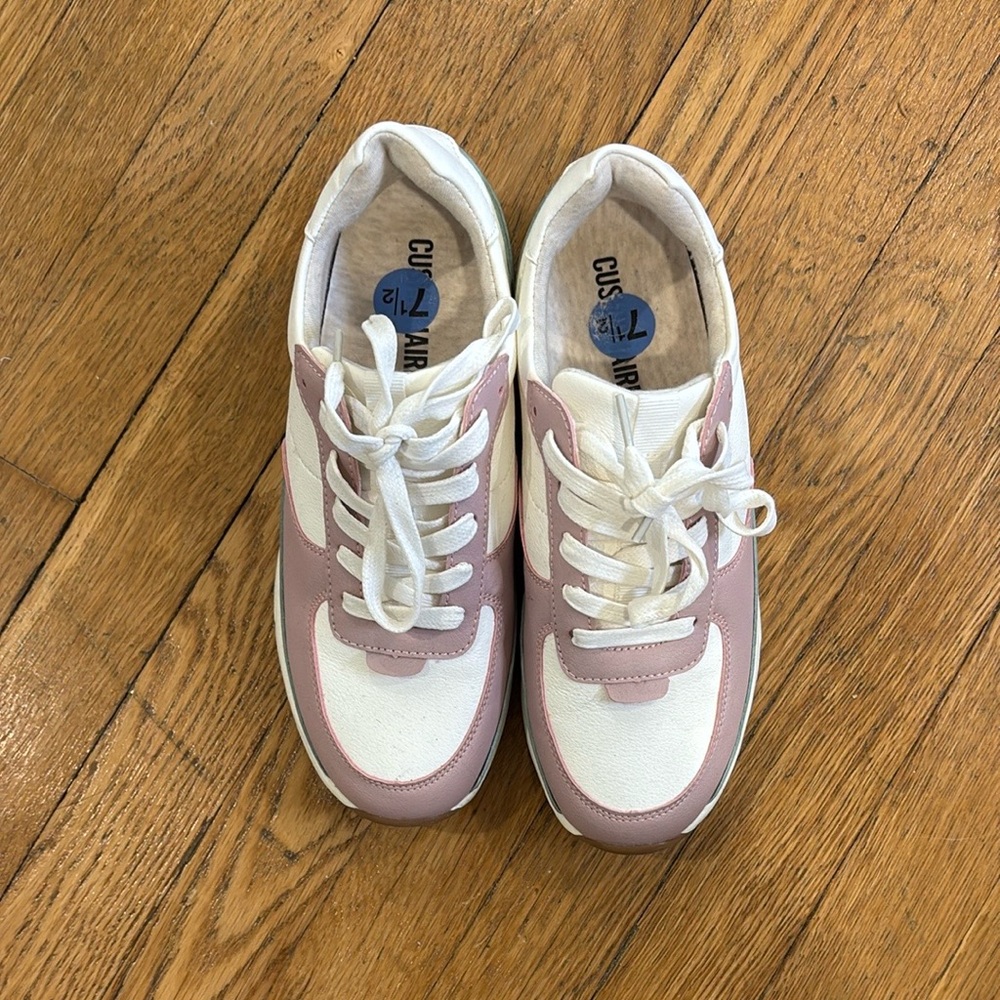 Pink, White, and Sage Retro-Inspired Sneakers with Chunky Silhouette